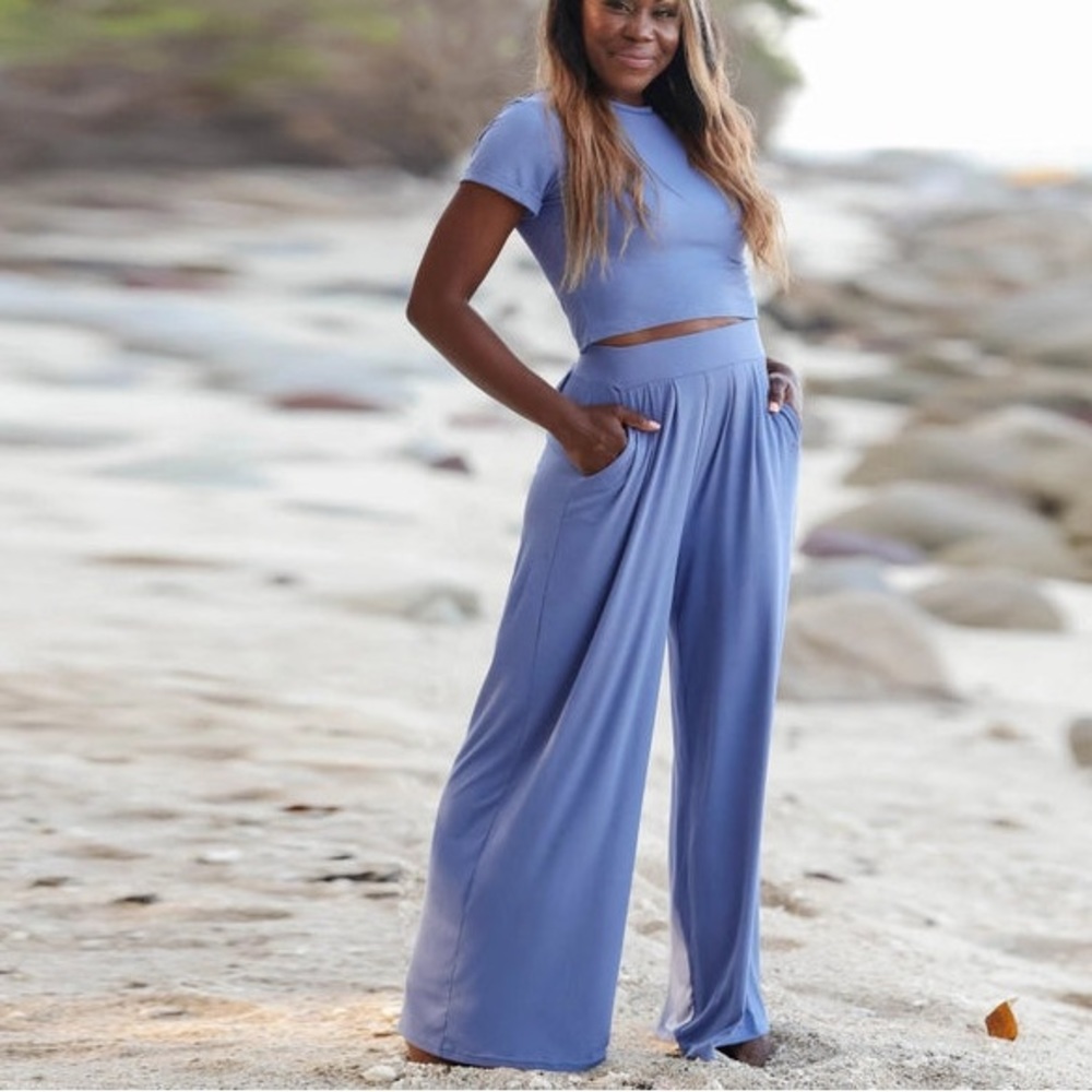 Crop Tee and Wide Leg Pant Lounge Set